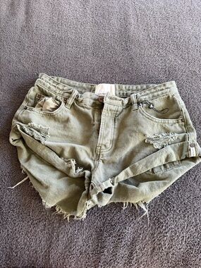 One Teaspoon Olive Green Distressed Denim Cutoff Shorts
